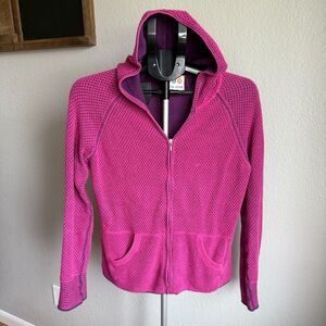 Title Nine Women's Double Knit Long Sleeve Zip up Hooded Sweater Pink/Purple M